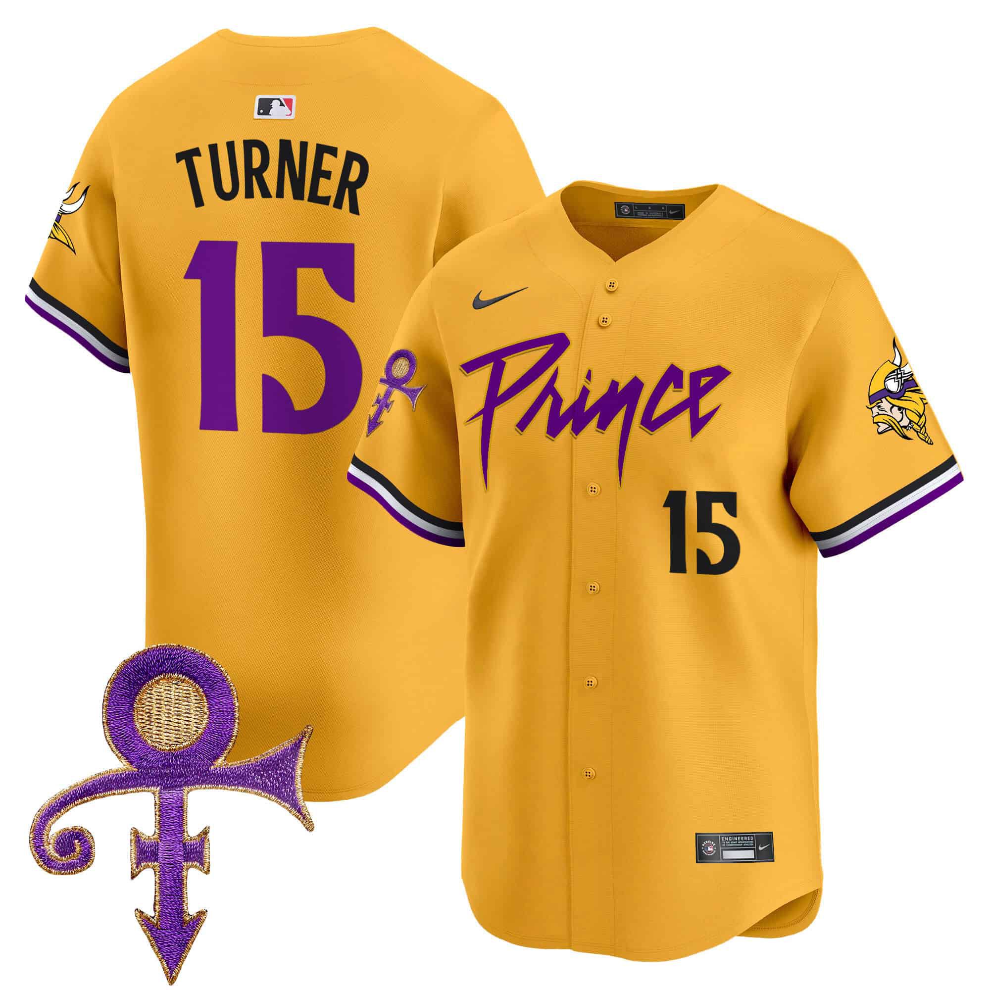 Men Minnesota Vikings #15 Turner Yellow 2024 Nike Prince Patch Vapor Premier Limited NFL Jersey